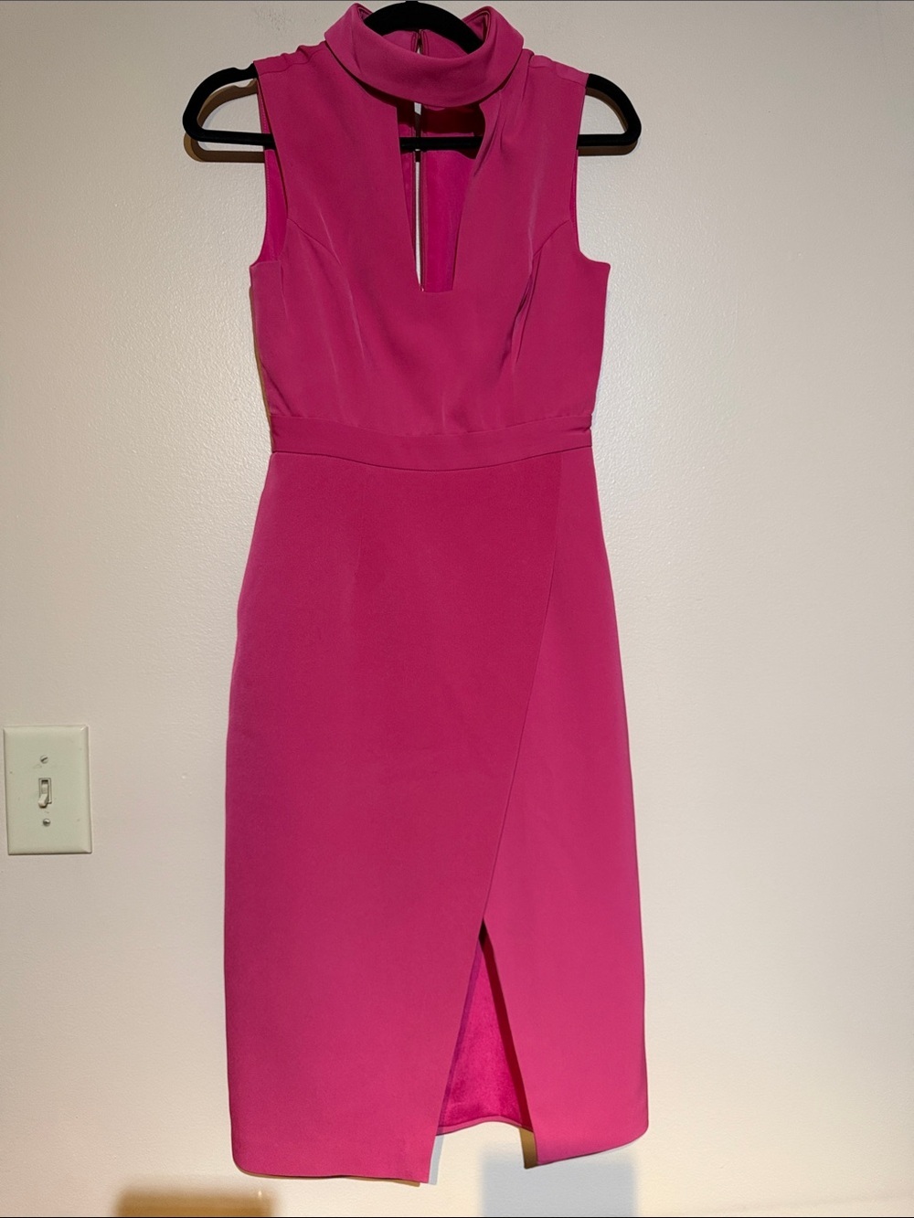 Finders Keepers Hot Pink Sleeveless Midi Dress with Mock Neck